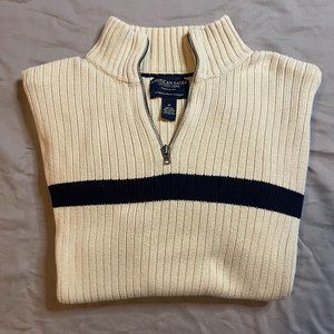 American Eagle Mens White 1/4 Zip Sweater with Navy Stripe Size M